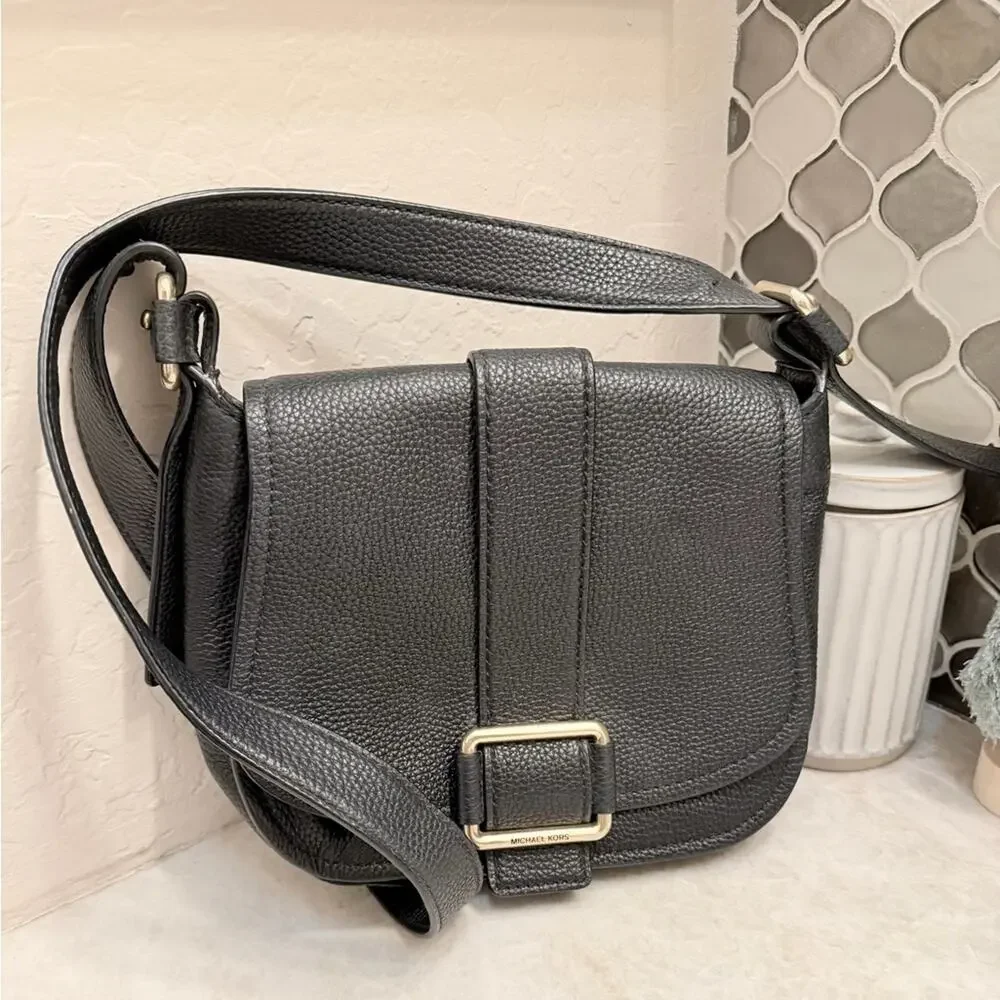 Michael Kors Black Crossbody Bag with Gold Accents